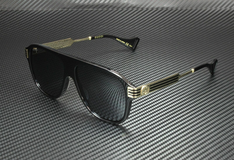 Gucci Men Black Gold Rectangle Sunglasses