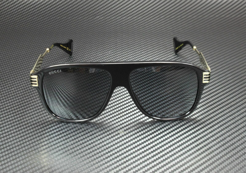 Gucci Men Black Gold Rectangle Sunglasses