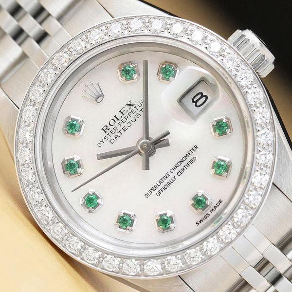 Rolex Ladies Emerald Diamond DateJust Watch
