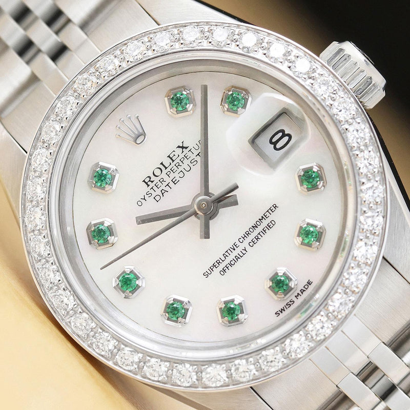 Rolex Ladies Emerald Diamond DateJust Watch