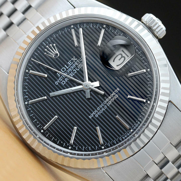 Rolex Men's 36mm 18k White Fluted Watch